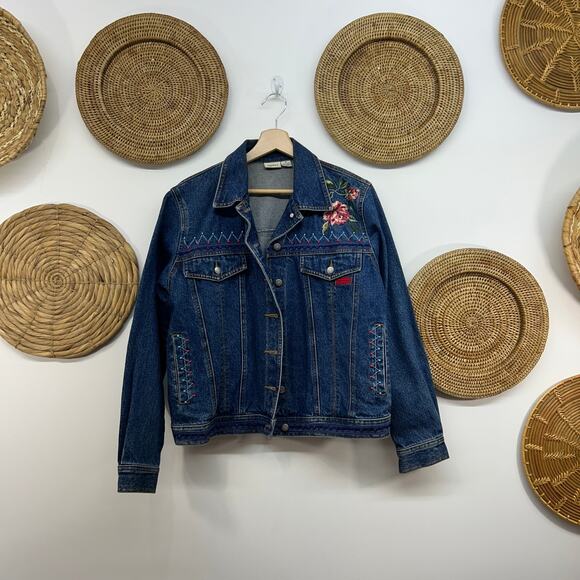 Vintage Y2K 2000s Together Blue Embroidered Beaded Denim Jean Jacket Medium - Picture 2 of 10